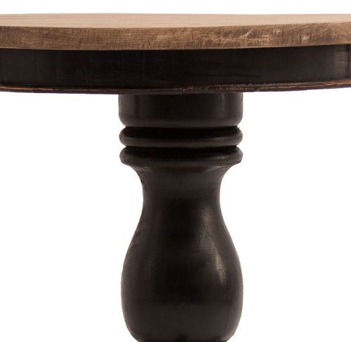 Table d'appoint ronde orme massif clair et noir vieilli Hevina - Photo n°2; ?>