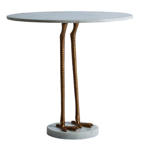 Table d'appoint ronde pierre blanc et métal doré Ducky - Photo n°2; ?>