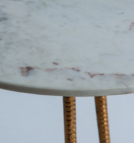 Table d'appoint ronde pierre blanc et métal doré Ducky - Photo n°3; ?>