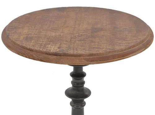 Table d'appoint ronde pin massif foncé et pied métal noir Keral - Photo n°2; ?>