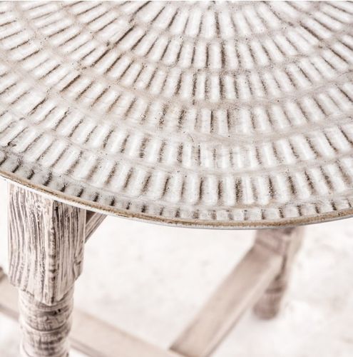 Table d'appoint ronde pin massif gris - Photo n°3; ?>