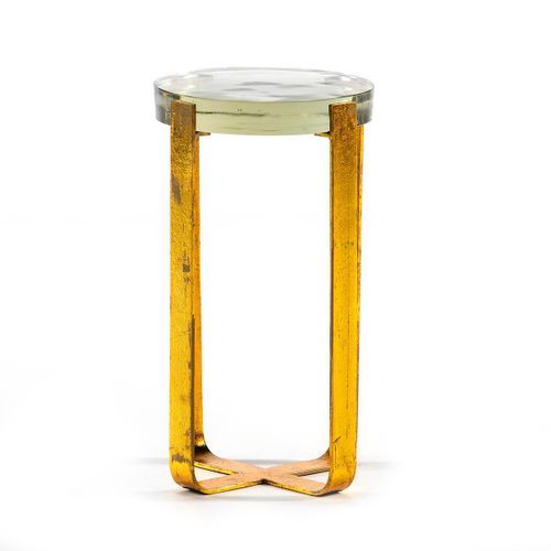 Table d'appoint ronde verre transparent et métal doré Carmen - Photo n°2; ?>