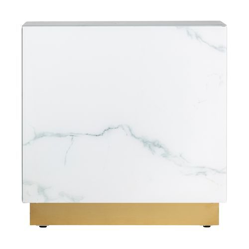 Table d'appoint verre cristal teinté blanc marbré et acier doré Kola 60 cm - Photo n°2; ?>