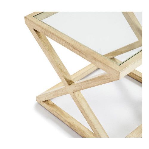Table d'appoint verre et bois massif peint blanc voilé Orina - Photo n°3; ?>