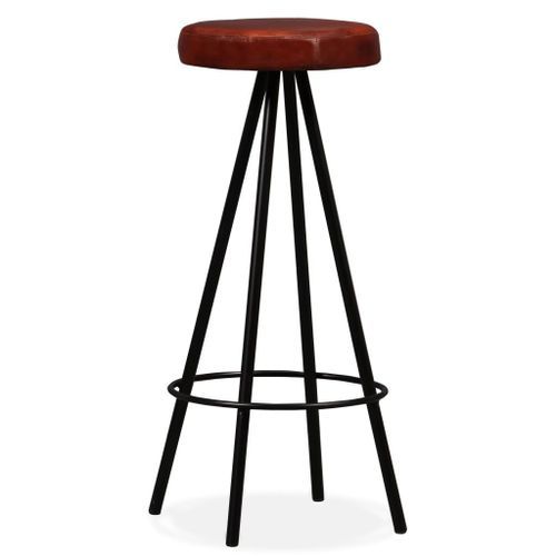 Table de bar bois de Sesham massif et 2 tabourets cuir marron Spani - Photo n°3; ?>