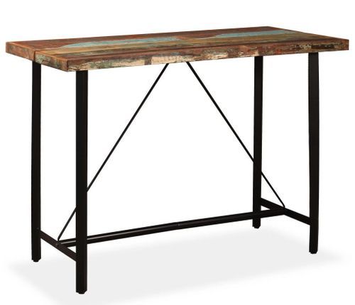 Table de bar bois reconditionné et pieds acier noir Unik 150 - Photo n°2; ?>
