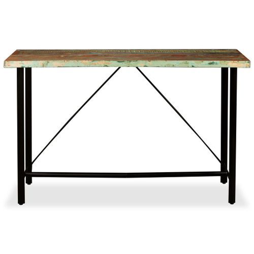Table de bar bois reconditionné et pieds acier noir Unik 150 - Photo n°3; ?>