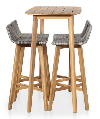 Table de bar carrée et 2 chaises de jardin acacia massif clair et résine tressée gris Vidot - Photo n°2; ?>