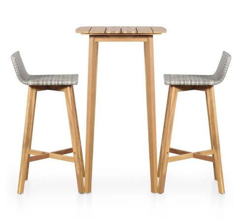 Table de bar carrée et 2 chaises de jardin acacia massif clair et résine tressée gris Vidot - Photo n°3; ?>
