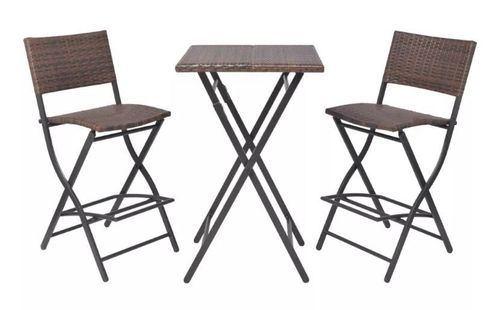 Table de bar carrée et 2 chaises de jardin résine tressée marron Klark - Photo n°3; ?>