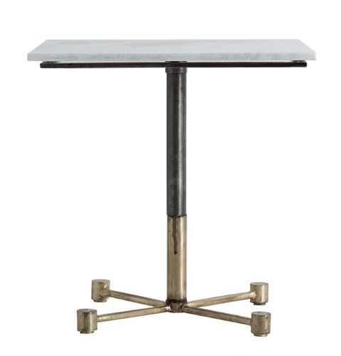 Table de bar carrée marbre blanc et pieds métal noir et doré Sacha - Photo n°2; ?>