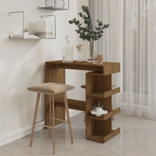 Table de bar étagère de rangement Chêne marron 100x50x101,5 cm - Photo n°3; ?>
