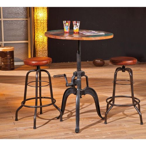 Table de bar bois de manguier vieilli multicolore et pieds métal noir Lungo 75 cm - Photo n°2; ?>