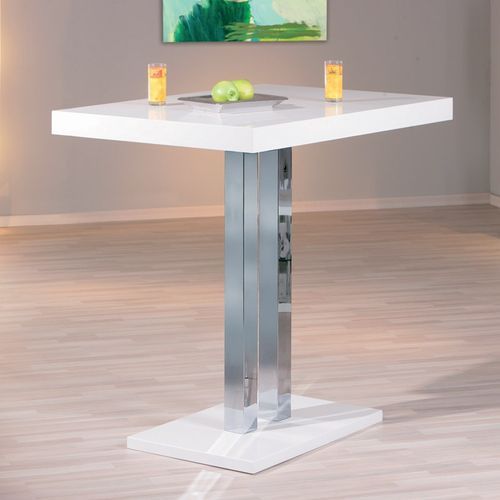 Table de bar laqué blanc et pieds métal chromé Razzi 120 cm - Photo n°3; ?>