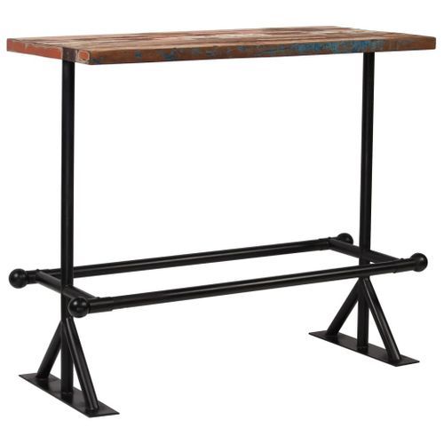 Table de bar rectangulaire bois recyclé massif multi couleurs et 4 tabourets industriel - Photo n°3; ?>