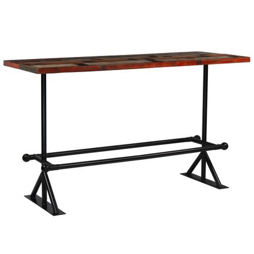 Table de bar rectangulaire bois recyclé massif multi couleurs et 8 tabourets industriel - Photo n°2; ?>
