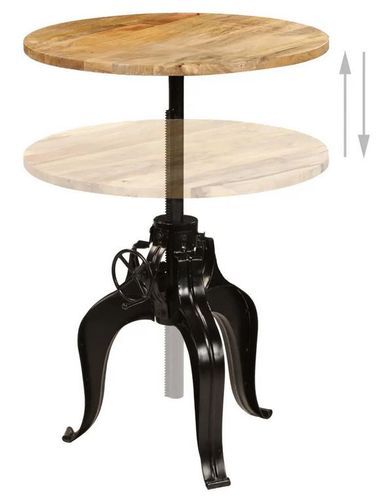 Table de bar réglable manguier massif clair et pieds métal noir Toven D 75 cm - Photo n°2; ?>