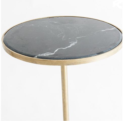 Table de bar ronde marbre noir et métal doré Anato - Photo n°2; ?>