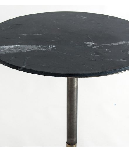 Table de bar ronde marbre noir et métal doré et noir Sacha - Photo n°2; ?>