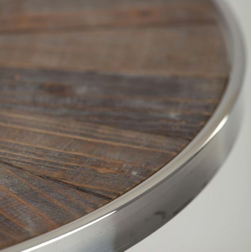 Table de bar ronde pin massif foncé et métal argenté Fibie - Photo n°3; ?>