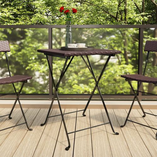 Table de bistrot pliante Marron 55x54x71 cm Résine tressée - Photo n°2; ?>