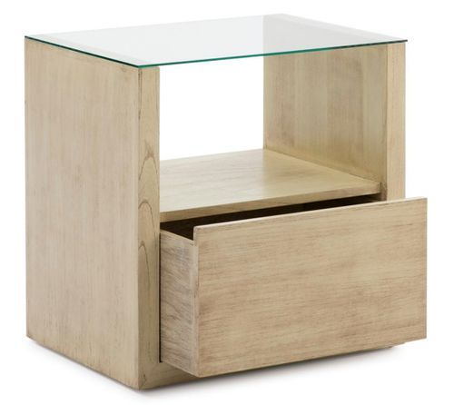 Table de chevet 1 niche 1 tiroir bois clair et verre Kanie L 60 cm - Photo n°2; ?>
