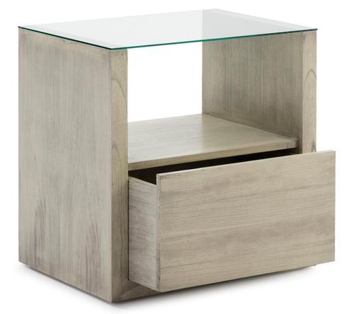 Table de chevet 1 niche 1 tiroir bois gris voilé et verre Kanie - Photo n°2; ?>