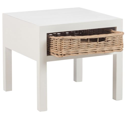 Table de chevet + 1 panier bois massif blanc Bilade L 50 cm - Photo n°2; ?>