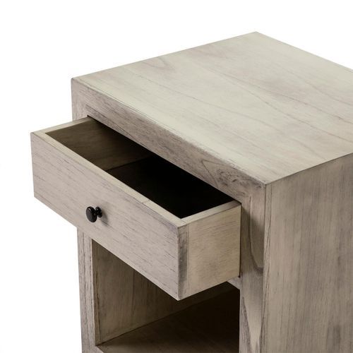 Table de chevet 1 tiroir 1 niche bois massif grisé voilé Ras - Photo n°2; ?>