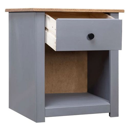 Table de chevet 1 tiroir 1 niche pin massif foncé et gris Urda - Photo n°2; ?>