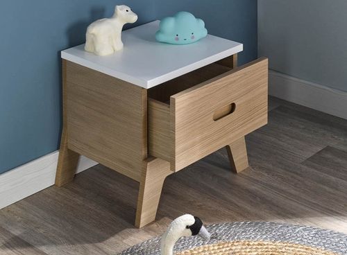 Table de chevet 1 tiroir bois blanc et chêne clair Archipel - Photo n°2; ?>
