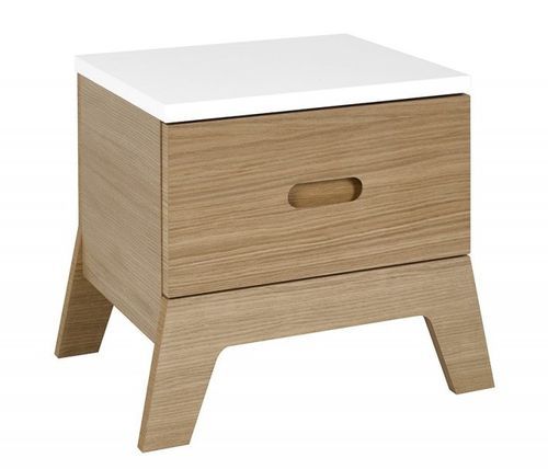 Table de chevet 1 tiroir bois blanc et chêne clair Archipel - Photo n°3; ?>
