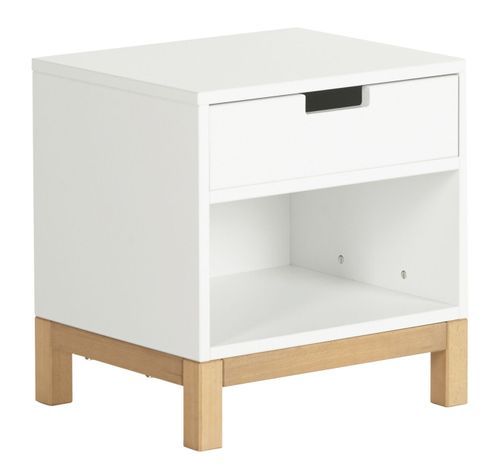 Table de chevet 1 tiroir bois blanc et pieds hêtre massif Miel - Photo n°2; ?>