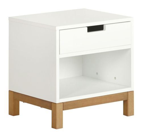 Table de chevet 1 tiroir bois blanc et pieds hêtre massif Miel - Photo n°3; ?>