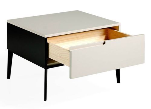 Table de chevet 1 tiroir bois laqué et acier noir Maby - Photo n°3; ?>