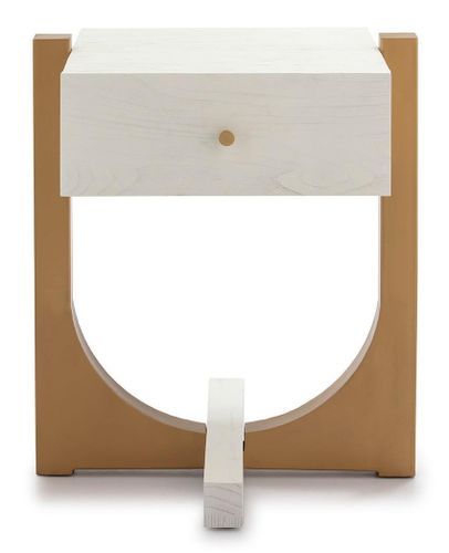 Table de chevet 1 tiroir bois massif blanc et pied métal doré Klass - Photo n°2; ?>