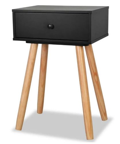 Table de chevet 1 tiroir bois noir et pieds pin massif clair Tonay - Lot de 2 - Photo n°2; ?>