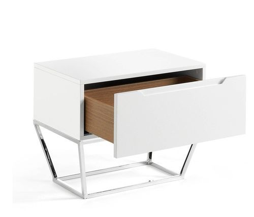 Table de chevet 1 tiroir bois plaqué chêne et pieds métal blanc Blina - Photo n°2; ?>