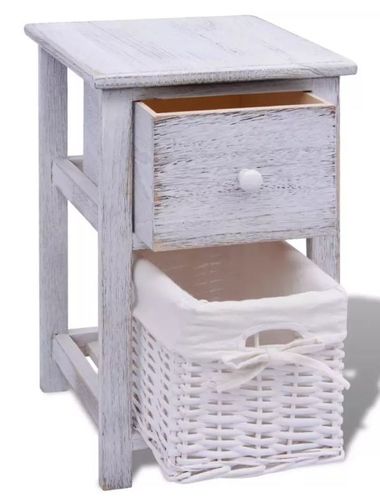 Table de chevet 1 tiroir et 1 panier paulownia massif clair Poupa - Photo n°3; ?>