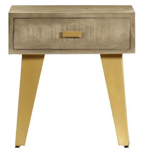 Table de chevet 1 tiroir manguier massif gris et pieds métal doré Heintz - Photo n°2; ?>