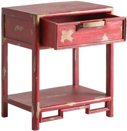 Table de chevet 1 tiroir manguier massif rouge usé Ross - Photo n°2; ?>
