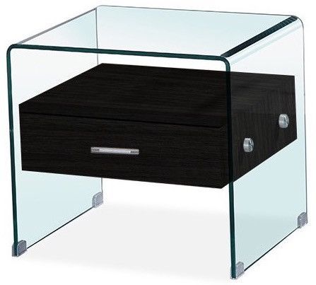 Table de chevet 1 tiroir verre et bois noir Sella - Lot de 2 - Photo n°2; ?>