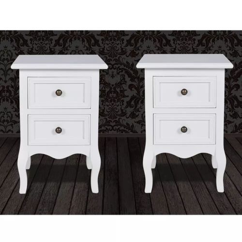 Table de chevet 2 pcs avec 2 tiroirs MDF Blanc - Photo n°3; ?>