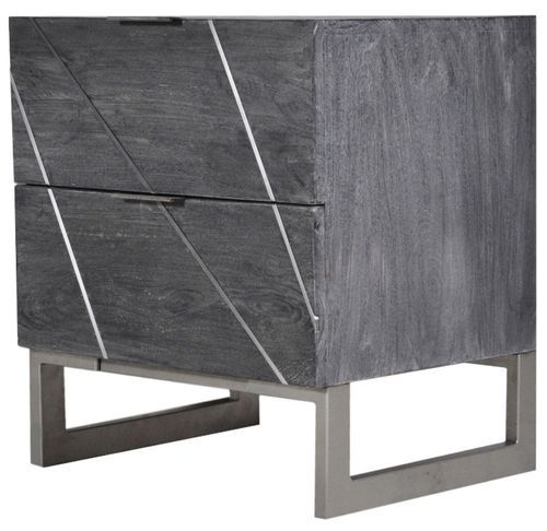 Table de chevet 2 tiroirs acacia massif et métal gris Toupma - Photo n°2; ?>