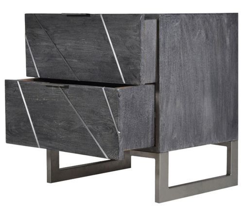 Table de chevet 2 tiroirs acacia massif et métal gris Toupma - Photo n°3; ?>