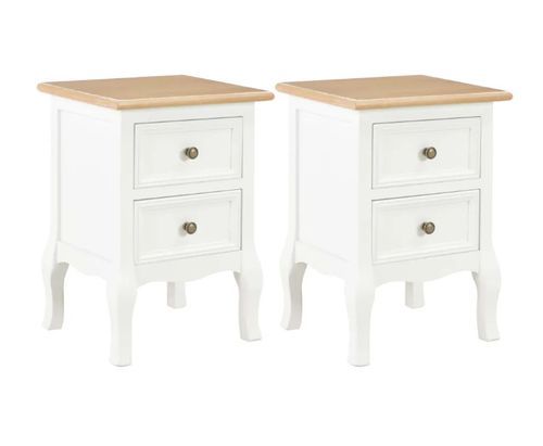 Table de chevet 2 tiroirs bois clair et blanc Naomie - Lot de 2 - Photo n°2; ?>