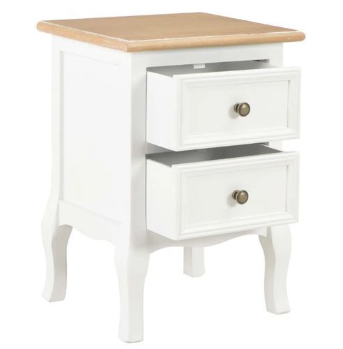 Table de chevet 2 tiroirs bois clair et blanc Naomie - Lot de 2 - Photo n°3; ?>