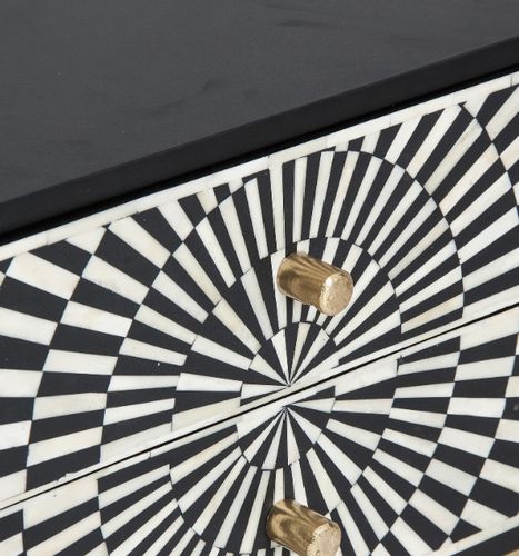 Table de chevet 2 tiroirs bois noir et blanc pieds métal doré Wippi - Photo n°3; ?>