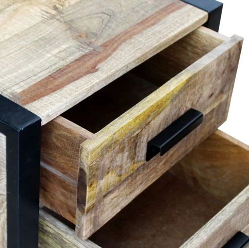 Table de chevet 2 tiroirs manguier massif et pieds métal Induka - Photo n°3; ?>
