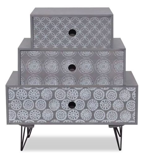 Table de chevet 3 tiroirs bois gris et pieds métal noir Chicca - Photo n°2; ?>